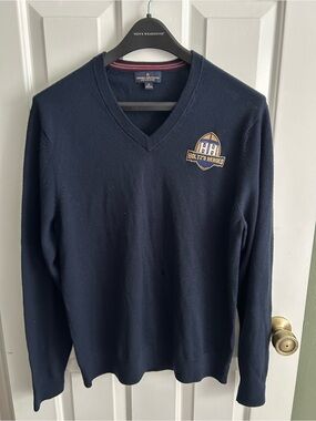 Brooks Brothers Navy V-Neck Sweater with Holtz's Heroes Patch